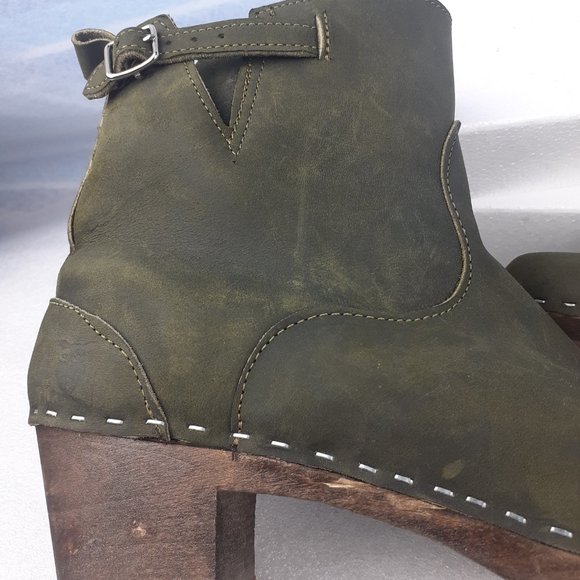 Sandgrens NEW YORK HIGH Handmade Swedish Clog Forest Green Leather Boot 41/8.5 - Picture 7 of 16